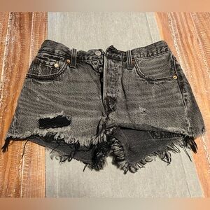 Levi’s Black Distressed Denim Cutoff Shorts